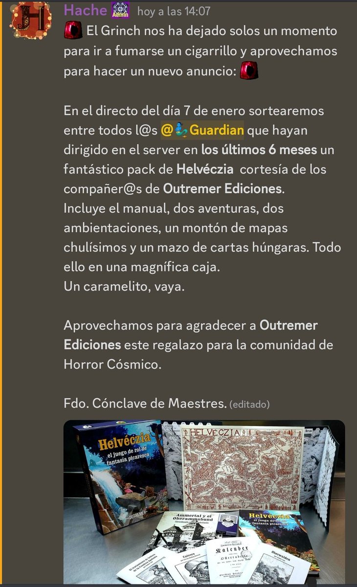 CosmicoHorror's tweet photo. Sorteo navideño en el servidor. Queremos agradecer a @Outremeredicion en primer lugar el trabajazo que están haciendo y han hecho, y en segundo lugar su cortesía y generosidad por cedernos esta obra de arte para sorteo entre nuestros fieles. Gracias, gracias y de nuevo gracias. https://t.co/03O0IKbMfV