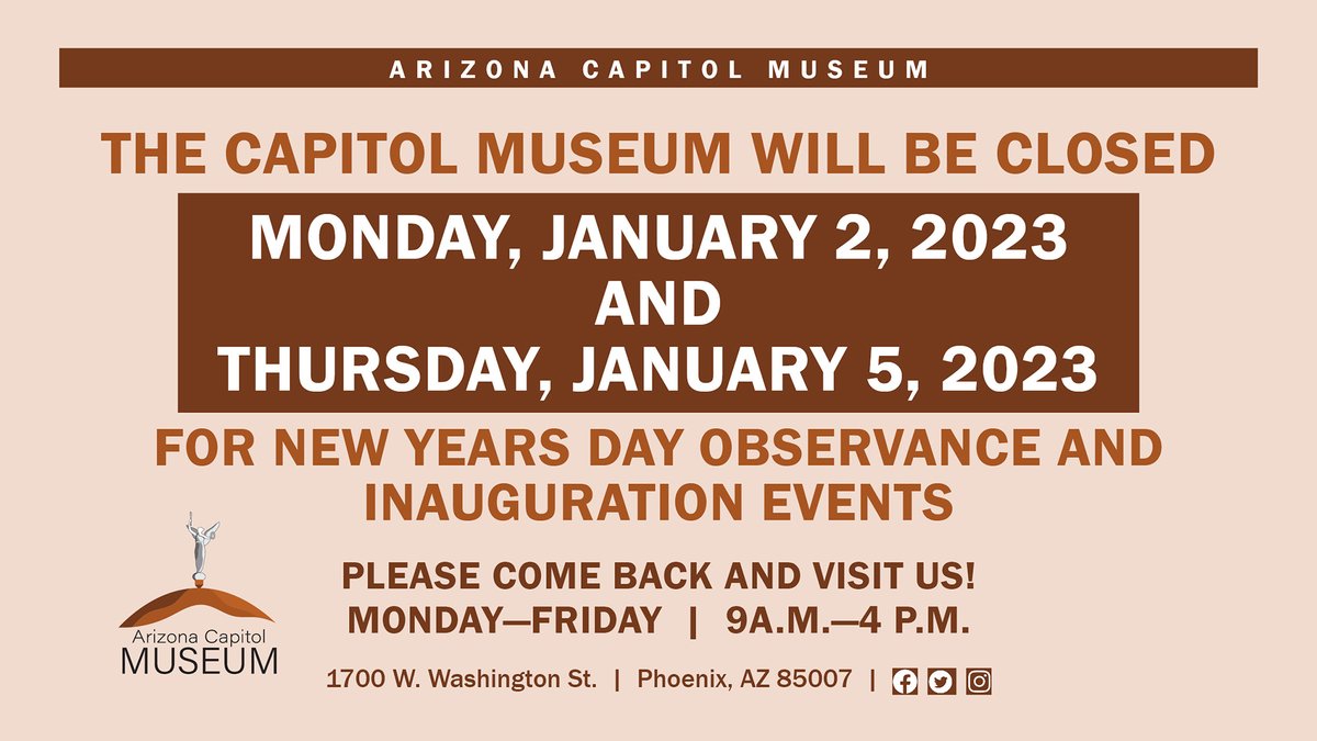The Museum will be closed this coming Monday, January 2 and Thursday, January 5.