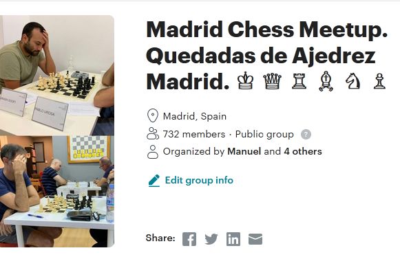 MadridChessMeet's tweet photo. ¡Somos 732 en el grupo de Quedadas de Ajedrez en Madrid! ¡Sólo faltas tú!
https://t.co/gOkPDZS1UL
#ajedrezmadrid #chamberí #chessmadrid #chessmeetup #madridajedrez #madridchess #meetupes #moncloa #islasfilipinasmadrid #ajedrezymusica #aprendeajedrezdeverdad #ajedrezdeverdad https://t.co/g2xB31NnSY