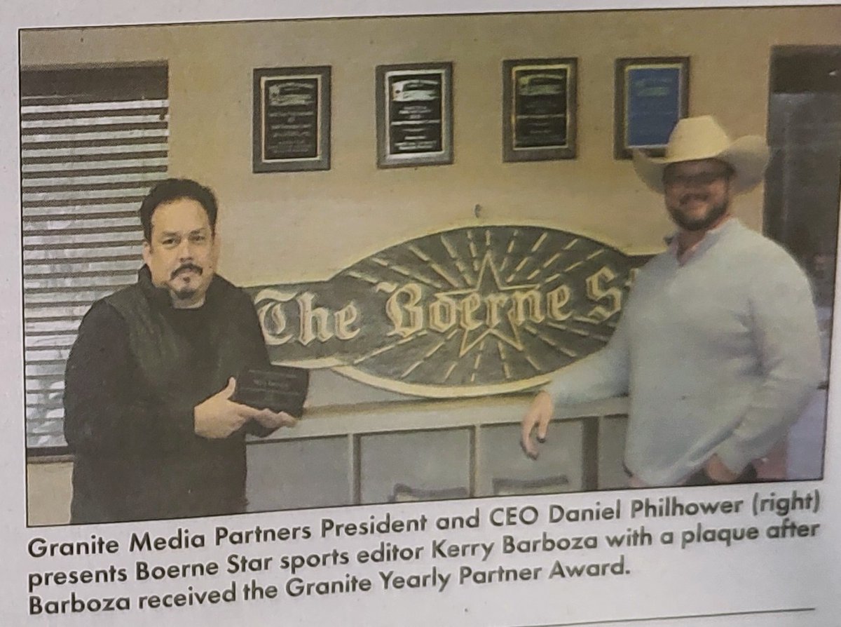 Boerne ISD Athletics (@leechstan) on Twitter photo Shout out to the 2021 Boerne ISD Athletic Hall of Honor Bill Canavan Memorial Benefactor Award winner Kerry Barbosa! He was recently honored with the Granite Yearly Partner Award. Thank you for covering Boerne ISD sports for 20 wonderful years! <a href="/BoerneStarSport/">Boerne Star Sports</a> Shout out to the 2021 Boerne ISD Athletic Hall of Honor Bill Canavan Memorial Benefactor Award winner Kerry Barbosa! He was recently honored with the Granite Yearly Partner Award. Thank you for covering Boerne ISD sports for 20 wonderful years! <a href="/BoerneStarSport/">Boerne Star Sports</a>