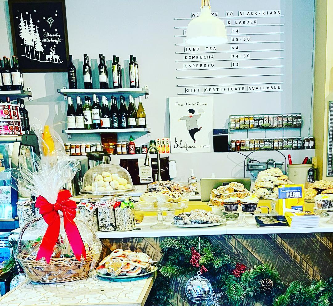 BlackfriarsChef's tweet image. Our Pantry/Larder/Bakery adjoing Blackfriars Bistro is open today until 7pm for all your New Year's Eve needs, maybe a bit later. #scratchbaking #gourmettakeaway #contactlesscurbsidepickup #consignmentwines #artisancheese #giftbaskets @londonontario #forestcityculinaryexperiences