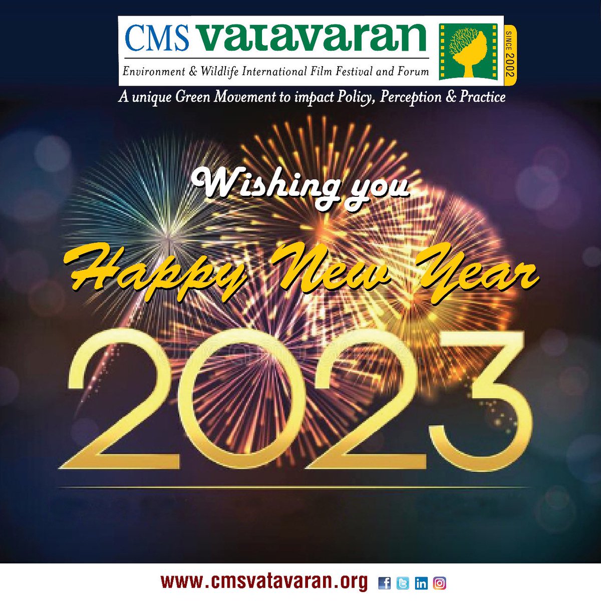 #HappyNewYear2023 and thank you for your continued support! CMS VATAVARAN family wishes you peace, health and happiness for this new year. May 2023 be a year of #hope, #love& #peace!
#seasonsgreetings #newyear2023 @pnvcms @Researchouse @moefcc @IUCN_CEC @GreenFilmNet @sabyesachi
