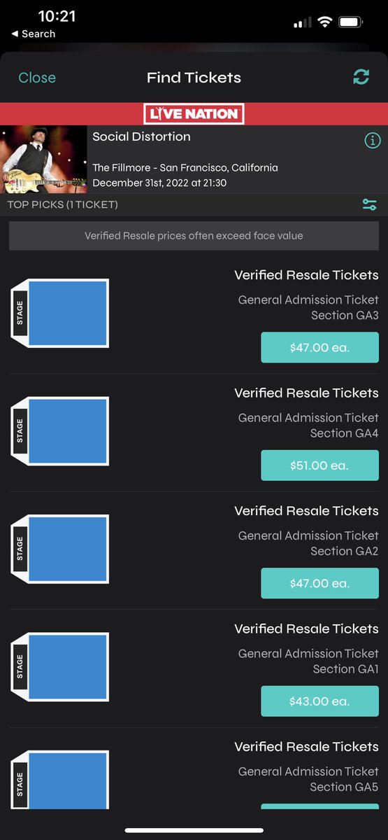 DoingIt4Science's tweet photo. Is there a reason you enjoying lying, @LiveNation? Why is it that when I select the $47 ticket for the Social Distortion show at The Fillmore tonight, I’m being charged $92 before fees for said ticket? Why bother advertising resale tickets if you’re not going to sell them?
@FTC https://t.co/2qKHBfN5cc