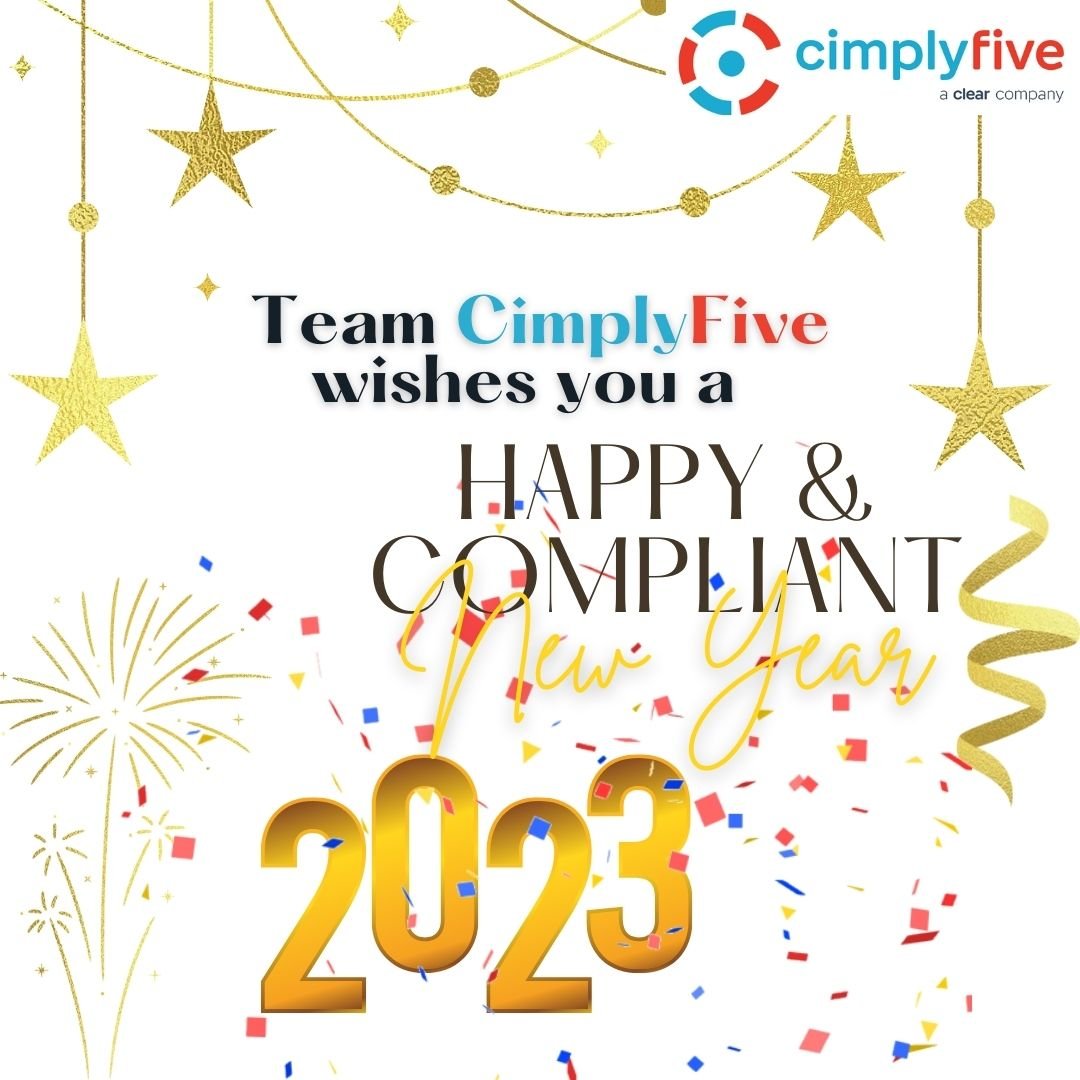 Cimplyfive's tweet photo. Team Cimplyfive , a Clear company wishes you a happy &amp; compliant new year. 
#happynewyear #2023 https://t.co/KVhTF1D1Ae