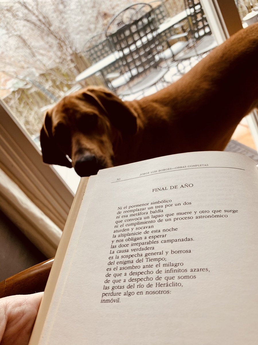 BorgesJorgeL's tweet photo. FINAL DE AÑO

La causa verdadera
es la sospecha general y borrosa
del enigma del Tiempo;
es el asombro ante el milagro
de que a despecho de infinitos azares,
de que a despecho de que somos
las gotas del río de Heráclito,
perdure algo en nosotros:
inmóvil. https://t.co/l6WiuR81m5