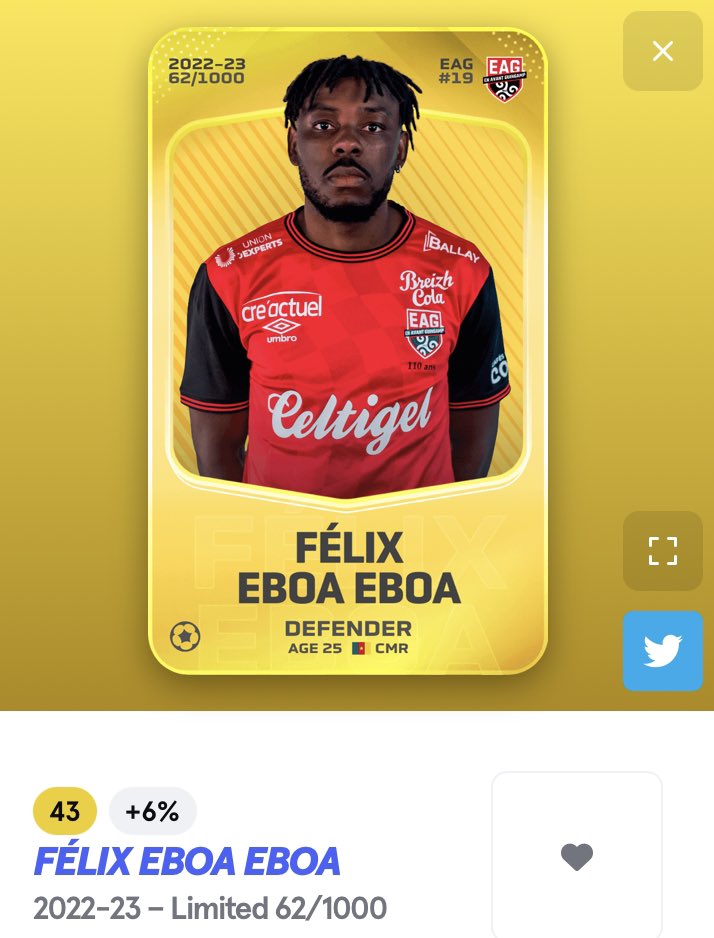 SorareFootNba's tweet photo. Pour fêter mes 100$ de value : 

Une carte Limited de Félix Eboa Eboa à gagner !

Pour participer👇

✅RT &amp; ❤️
✅Suivez @SorareFootNba 
✅Suivez https://t.co/kmEIp22hIv

⏳04/01/2023 à 21h⌛️

#Concours #Crypto #Sorare #ETH #SorareGiveaway #Sorare #Giveaways https://t.co/EtlHXGsCca