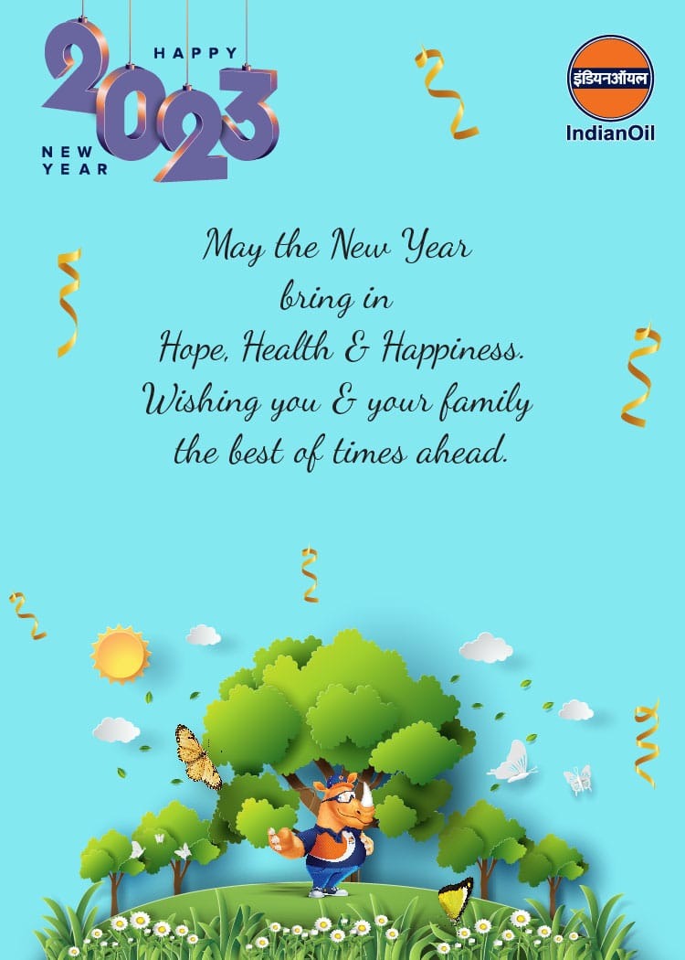 ChairmanIOCL's tweet photo. Happy New year! 

At #IndianOil, we are excited to embrace 2023 with renewed purpose and resolve to fulfill India's energy mandate. We will continue to invest in green frontiers to usher in a new dawn of progress! https://t.co/uKfpgRyT8T