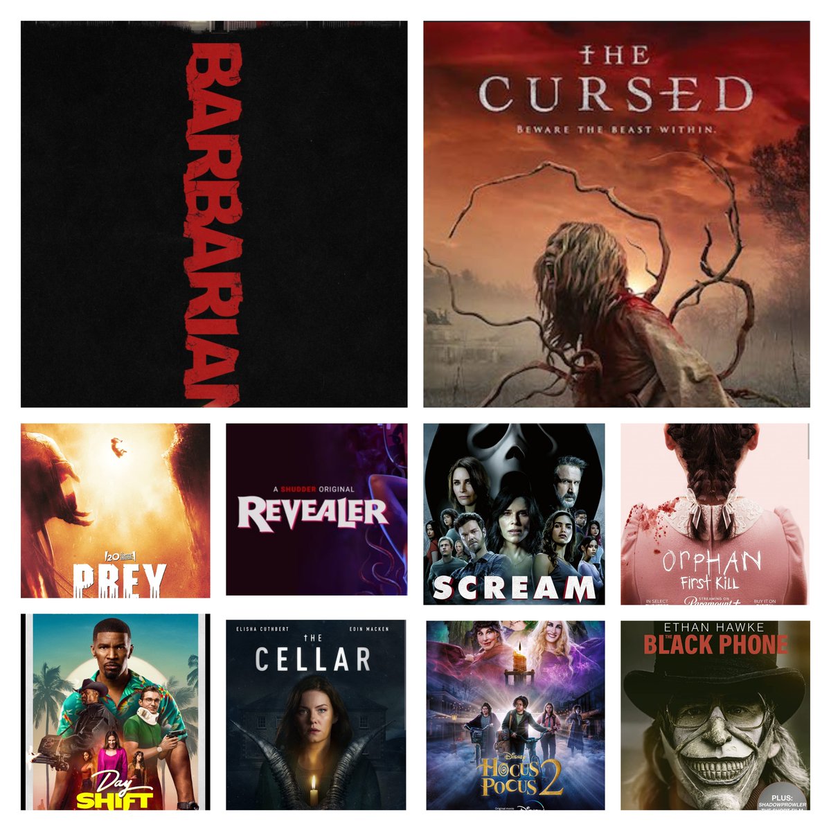 DanielB42739700's tweet photo. My Top Ten Horror Films of 2022. 

What are yours? 

#FilmTwitter #HorrorMovies #HorrorCommunity #Scream @RevealerMovie #Top10movies2022 #barbarian https://t.co/rNwkTeyacE