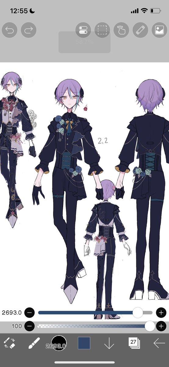 1boy purple hair gloves male focus half gloves reference sheet black gloves  illustration images