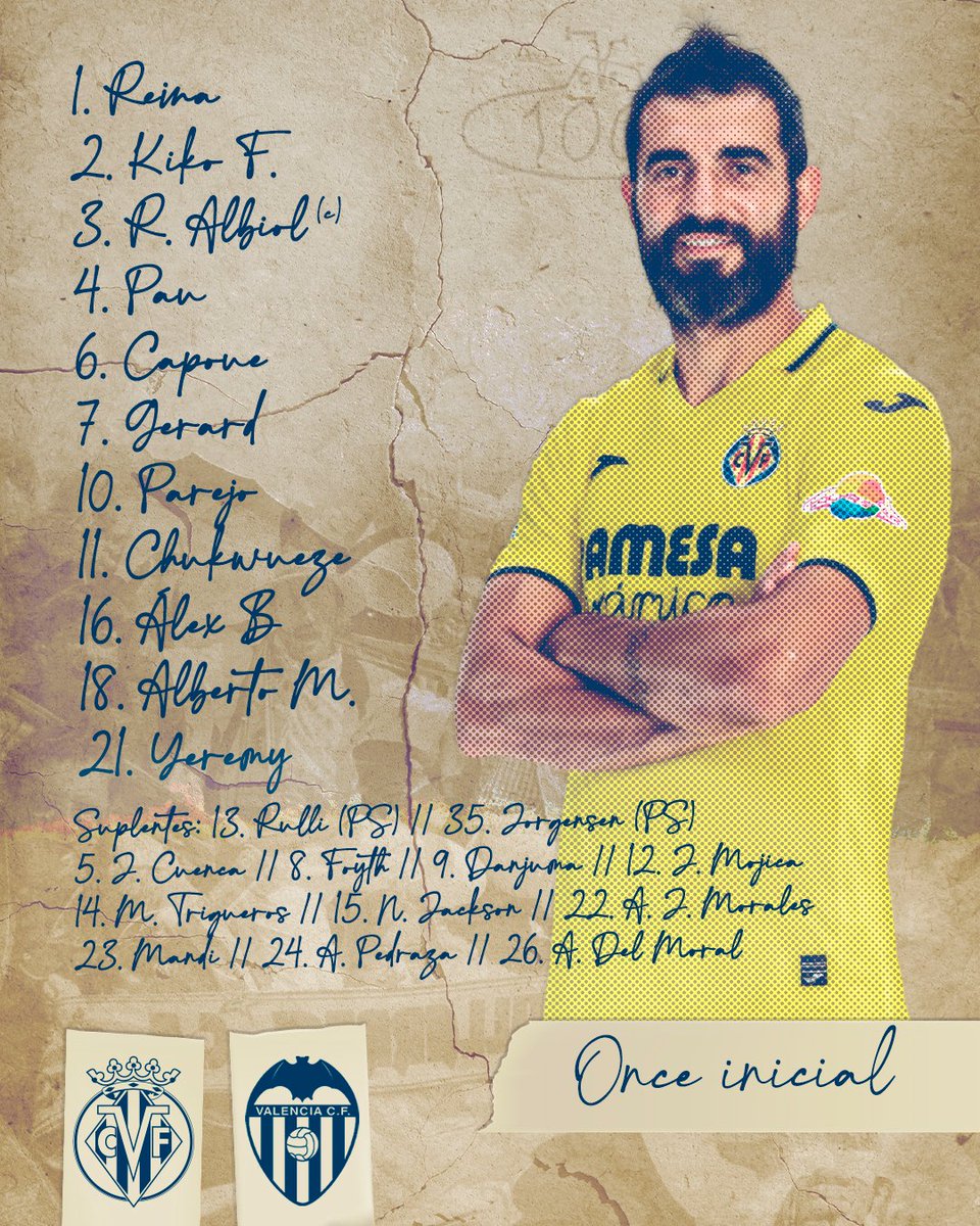 ValenciaCF_AD's tweet photo. XI del Villarreal para medirse al VCF 🦇 https://t.co/c5O2ay3TSN