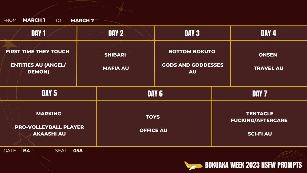 bokuakaweek2023's tweet photo. BOKUAKA WEEK IS HAPPENING! 🦉

The prompts for the event has been posted, but these will be the separate NSFW prompts for the event! 👀

We're excited to see what everyone will be sharing soon!

#NSFWBokuAkaWeek2023 https://t.co/qtXyXSNBJ1