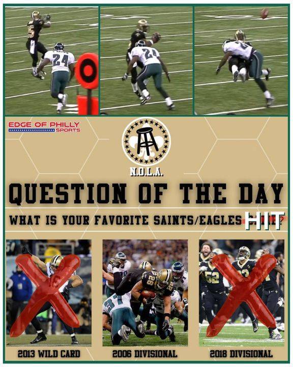 EOPsports's tweet photo. Thanks for asking #Barstool NOLA. This one, definitely this one. One of those HITS when you remember exactly where you were when watching! #PHIvsNO
#ReggieBush | #SheldonBrown https://t.co/7HCyRJvkM0