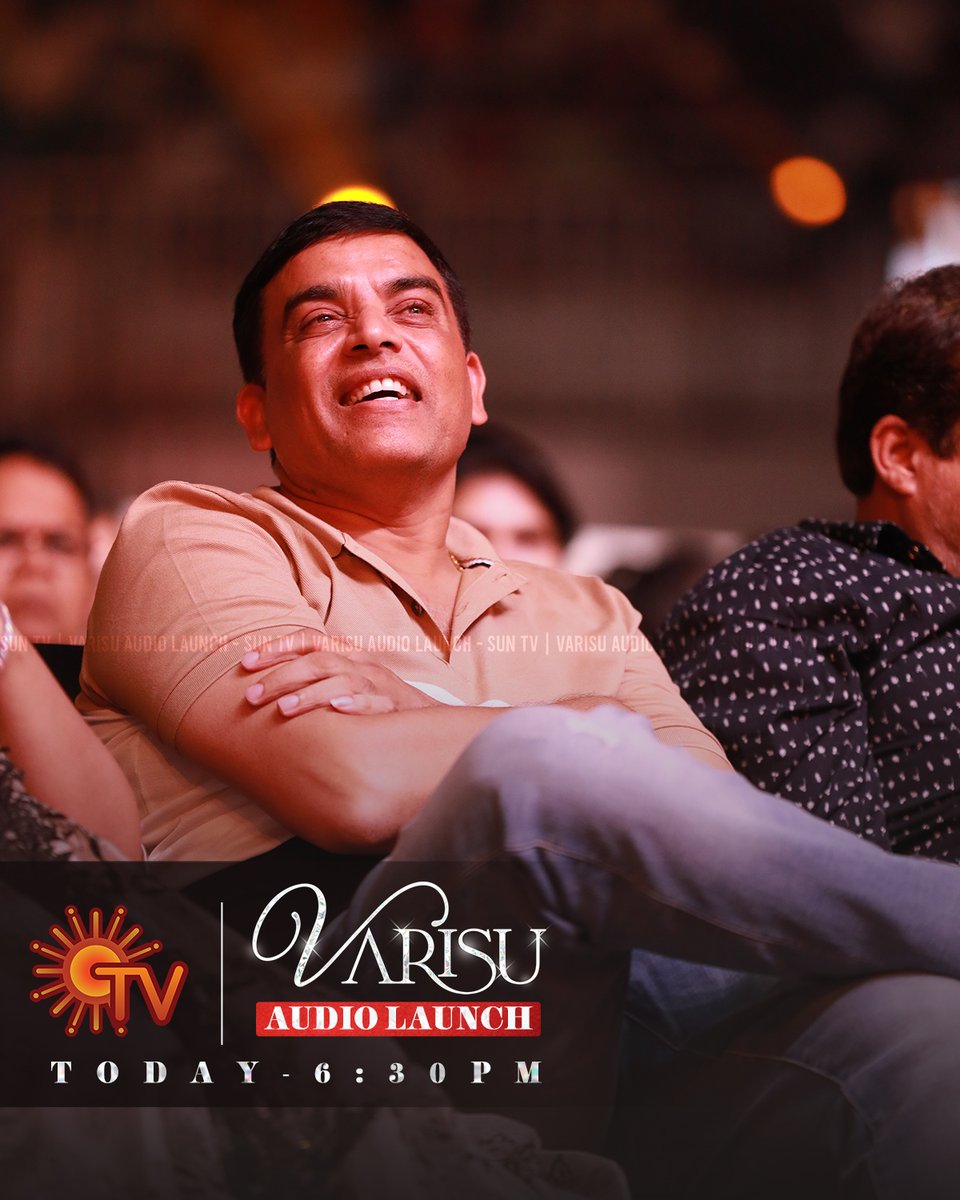 SunTV's tweet photo. Ivaru peru laiye Dil-uh iruku! 

#DilRaju - The Producer of #Varisu

நாளை மாலை 6.30 மணிக்கு உங்கள் சன் டி.வி.யில் காணத்தவறாதீர்கள்!

#SunTV #VarisuAudioLaunchOnSunTV #ThalapathyVijay #Vijay https://t.co/oKaAfEFcFp