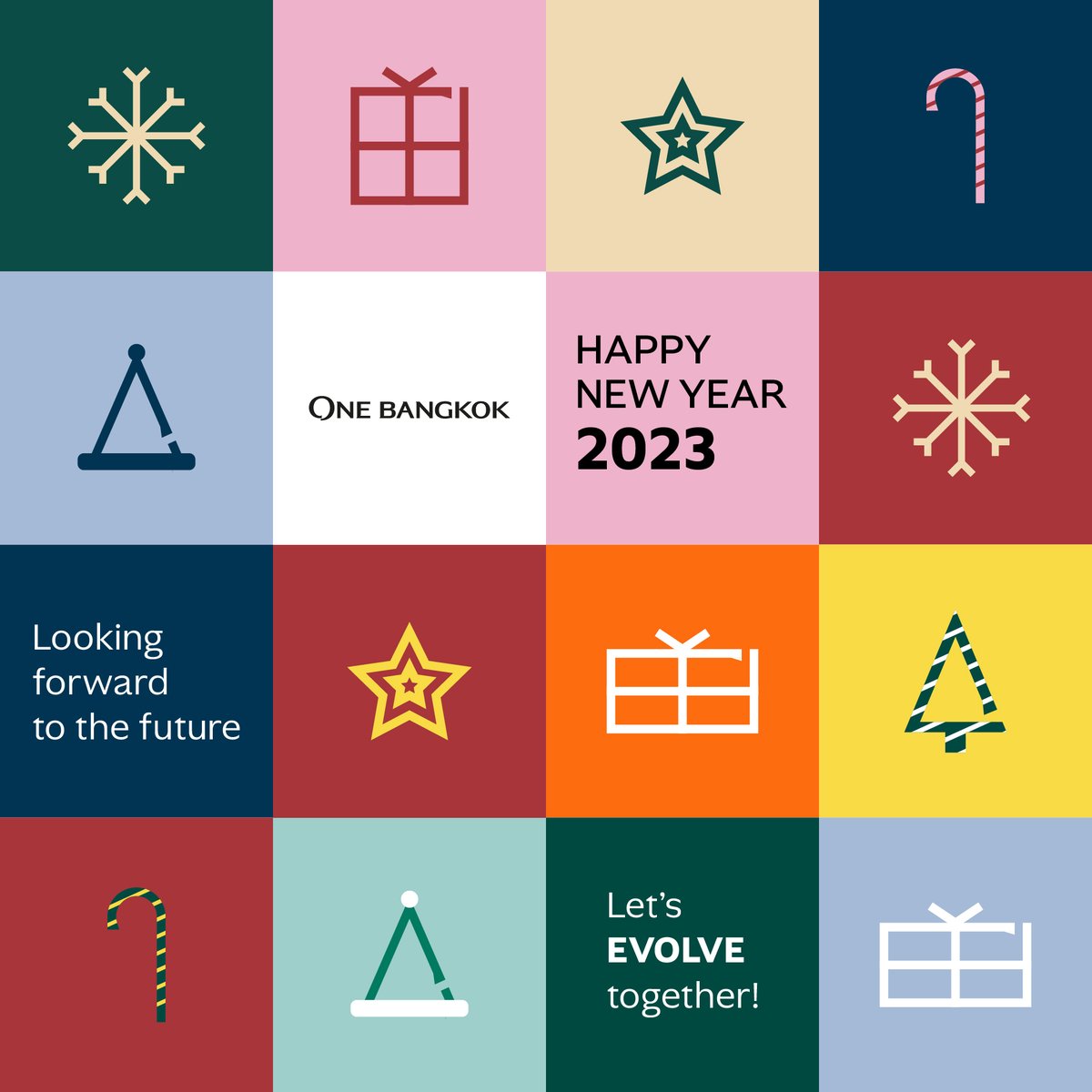 one_bangkok's tweet photo. Happy New Year 2023! 
Looking forward to the future. 
Let's EVOLVE together! 
#OneBangkok #EvolvingBangkok https://t.co/pqvttp7Z5F