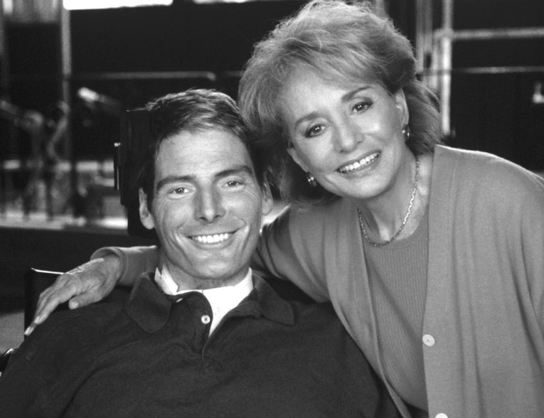 AlexReeveGivens's tweet photo. Farewell to the legend #BarbaraWalters. My father Christopher Reeve trusted her with his first interview after his spinal cord injury in 1995, and it let the world know he’d be ok. https://t.co/iof3UMeoQO https://t.co/cXDPSb4pdN