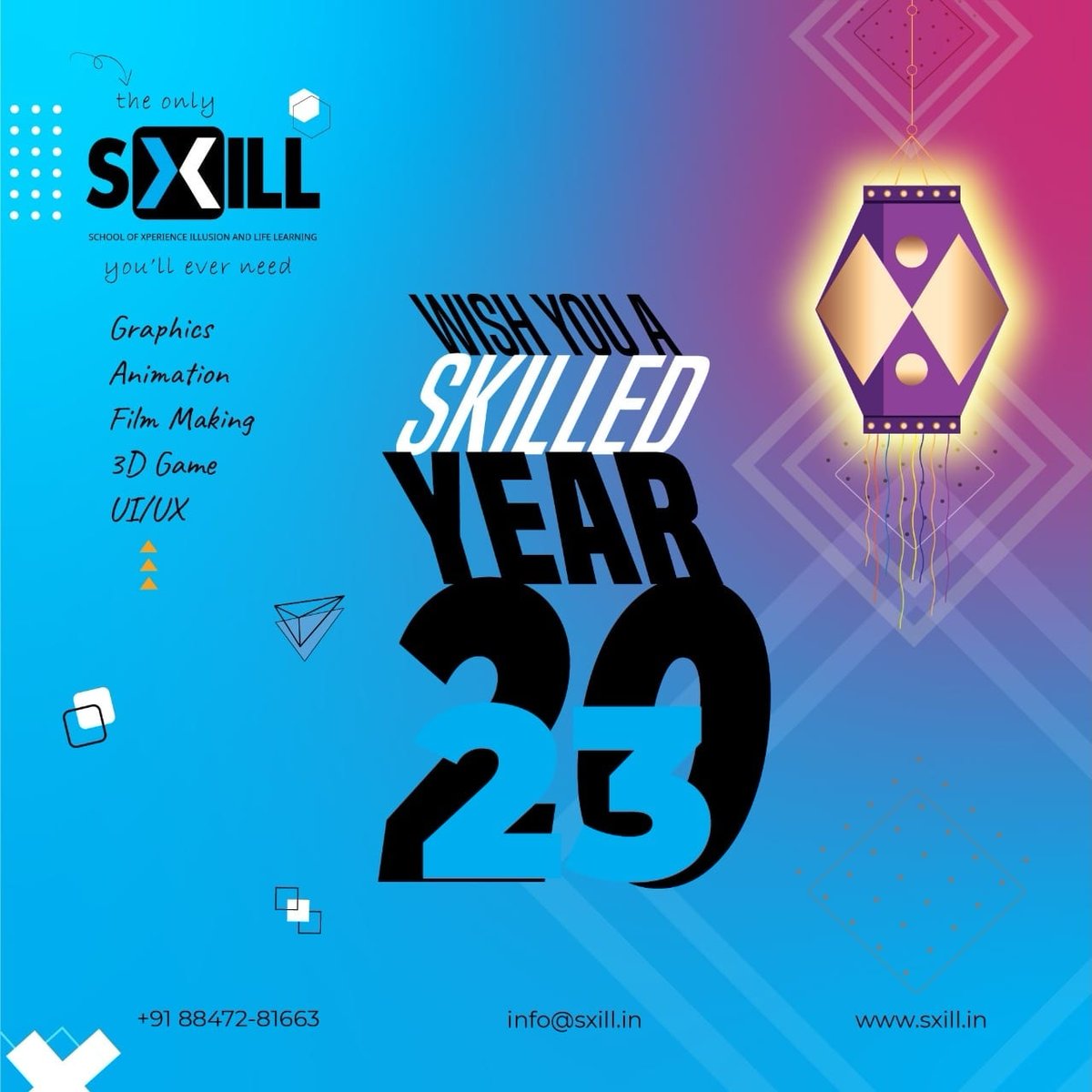 sxill_school's tweet photo. 3 years we spent inside binding from a virus. It's time to now shine. SXILL wishes you a great and Happy New Year
#happynewyear #happynewyear2023 #skill #skilling #skillset #skillindia #uxcourse #uxprogram #uxinstitute #animationcourse #animationprogram #animationinstitute https://t.co/7rLIbaTPTH