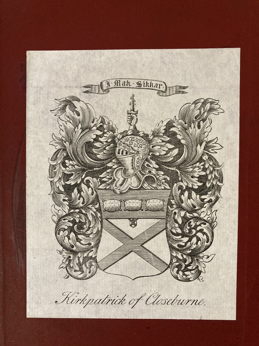 DaneLoveAuthor's tweet photo. Old bookplate with Kirkpatrick of Closeburn Castle #heraldry #kirkpayrick #closeburn #coatofarms https://t.co/b02m6FAZn5