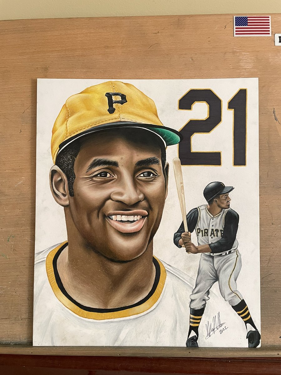 anicholson6's tweet photo. Today marks 50 years since the passing of The Great One. Here is my completed portrait of Roberto Clemente to celebrate his life!
@RClementejr21 @Pirates @AroundThe412 @KDPomp https://t.co/NsJPLFsNFR
