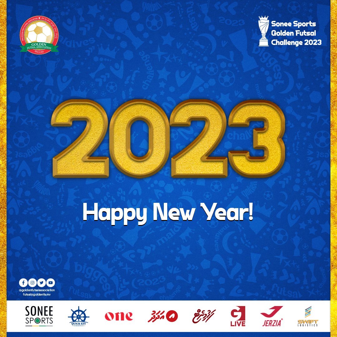 Happy New Year!

#SoneeSports #GFC2023 #GoldenFutsalChallenge #SoneeSportsGoldenFutsalChallenge2023 #GoldenFutsalAssociation #Maldives