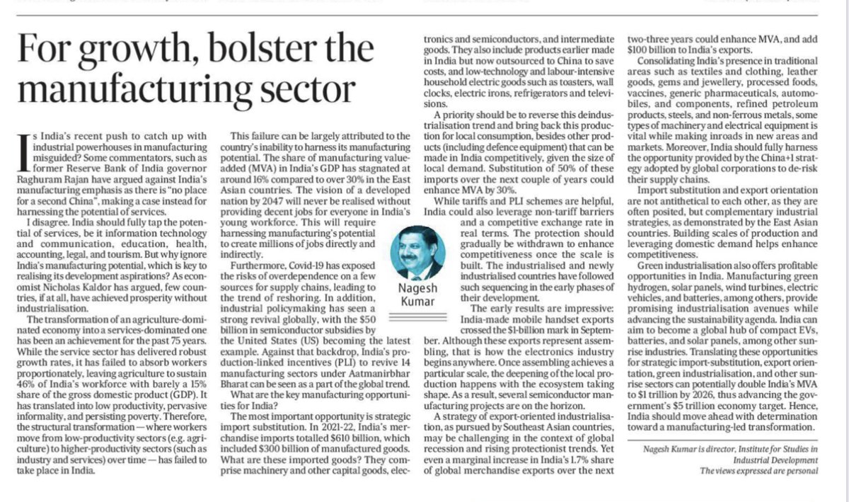 Manufacturing should drive the next phase of India's transformation.. immense opportunities waiting to be exploited...my views in Hindustan Times. For growth, bolster the manufacturing sector hindustantimes.com/opinion/for-gr…