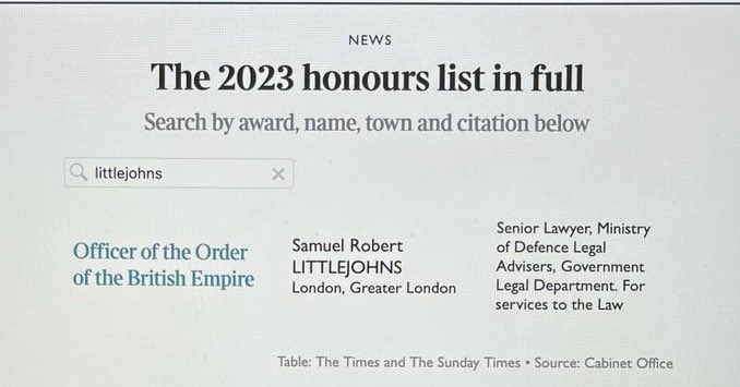 AnnaLittlejohns's tweet photo. My brilliant big brother @samlittlejohns has been awarded an OBE for services to the Law! https://t.co/KmQa2RTHbs