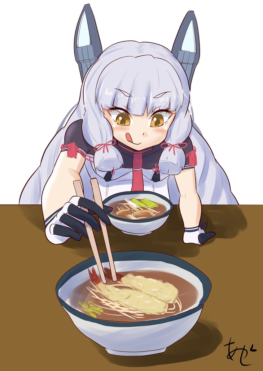 murakumo (kancolle) ,murakumo kai ni (kancolle) 1girl solo long hair food gloves tongue out tongue  illustration images