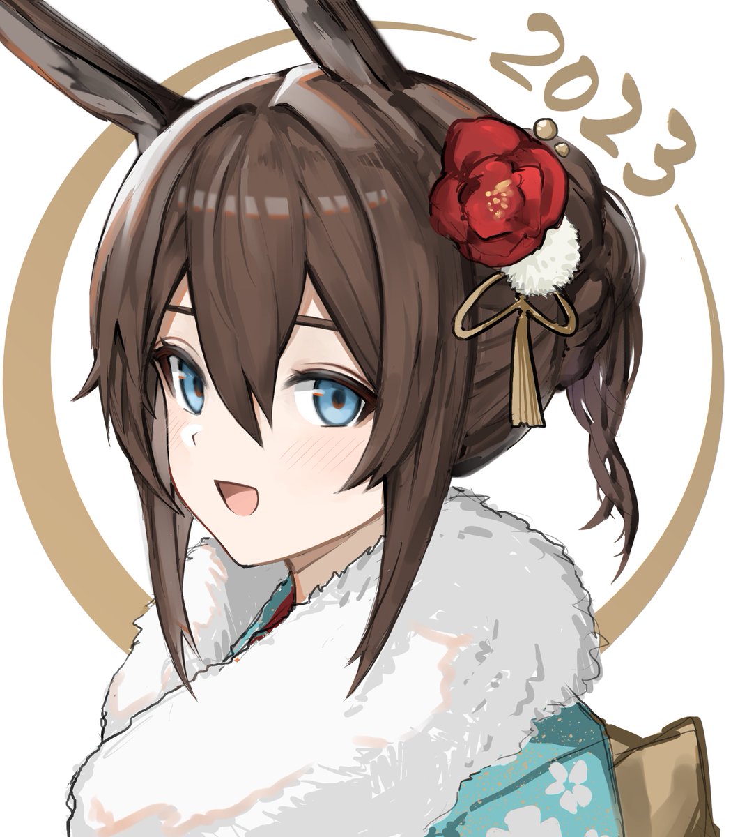 amiya (arknights) 1girl solo animal ears rabbit ears blue eyes japanese clothes flower  illustration images