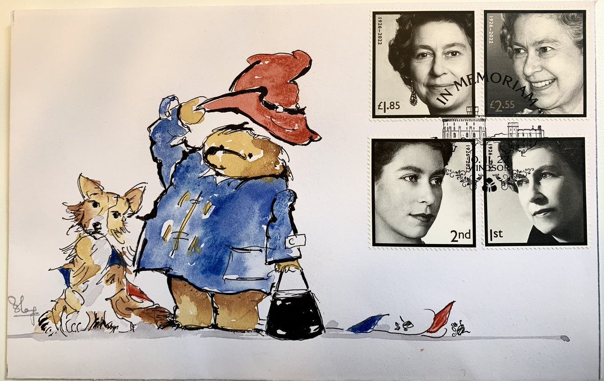 nirloy's tweet photo. HM Queen Elizabeth II in Memoriam hand painted First Day Cover. https://t.co/IkEkbrPgNO