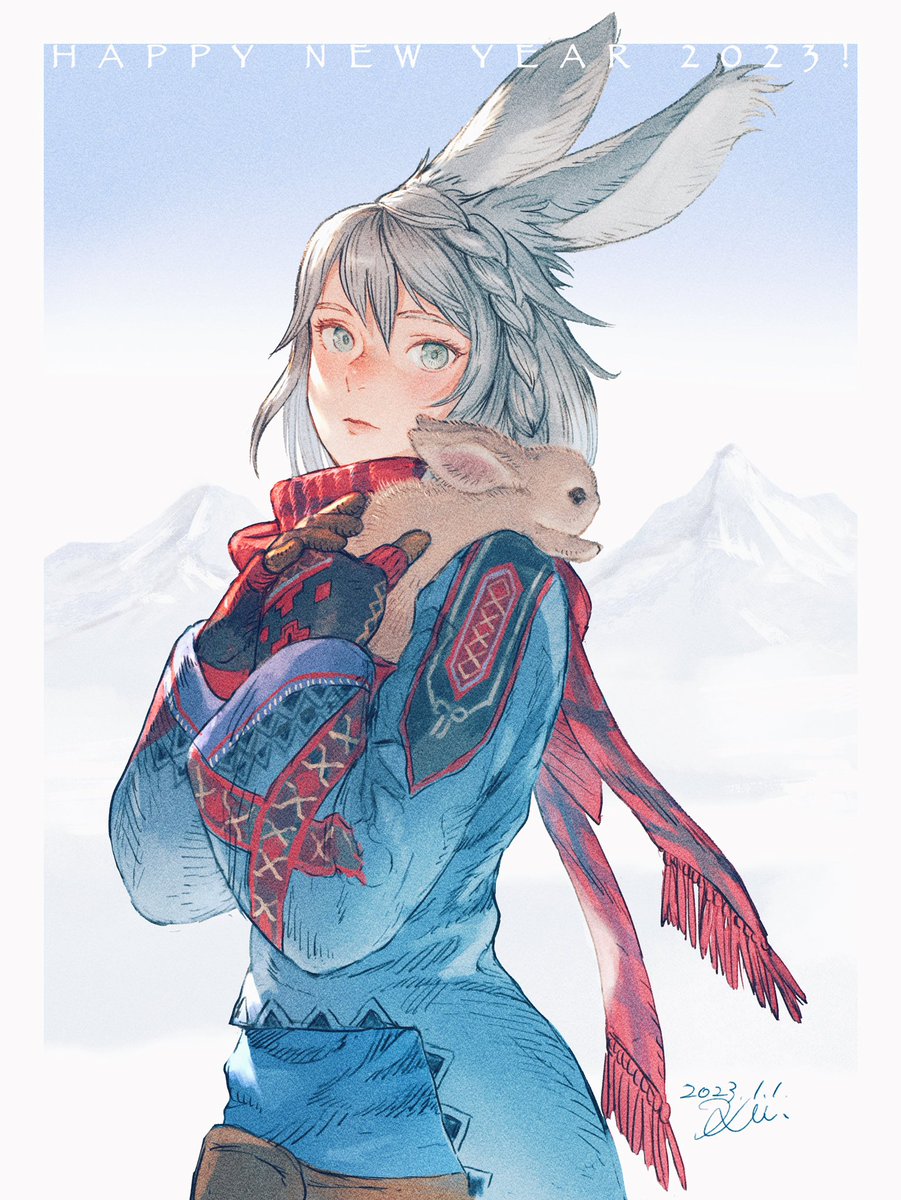avatar (ff14) 1girl animal ears rabbit ears viera scarf braid gloves  illustration images