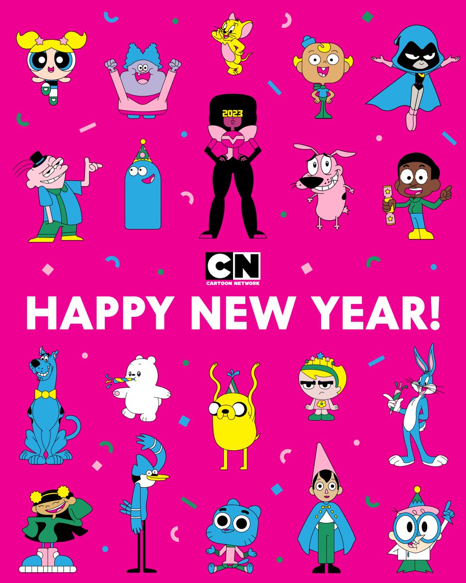 cartoonnetwork's tweet photo. Cheers to a fantastic 2️⃣0️⃣2️⃣3️⃣! THANK YOU for being there and making our days a little brighter 🥳 🎉⬜️⬛️ We can't wait to bring you another year of epic adventures, good vibes, and endless laughter with your fav cartoons! 

#CartoonNetwork #HappyNewYear #Newyear2023 https://t.co/d7KlMzXo2s