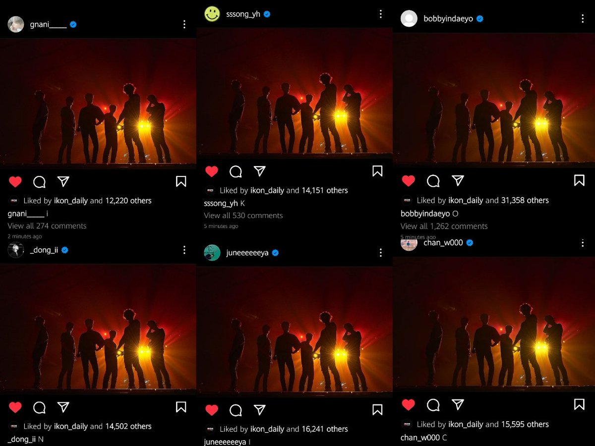 Jinhwan: i
Yunhyeong: K
Bobby: O
Donghyuk: N
Junhoe: I
Chanwoo: C

Y'all I'm crying iKON made that!!!  Definitely the best way to start 2023 😭
#iKON <a href="/YG_iKONIC/">J</a> #아이콘