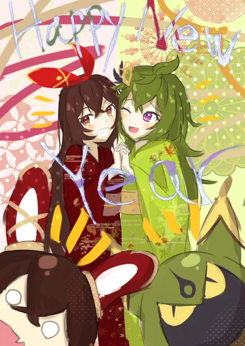 明けましておめでとうございます(原神)落書き #原神 #Genshinlmpact #アンバー #コレイ 