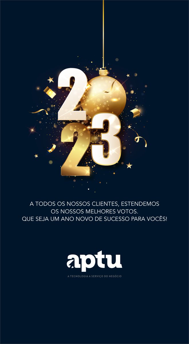 aptubr's tweet photo. 🥂 Feliz 2023  🪅 
Em cada novo ano ganhamos mais 365 dias de uma nova história. Desejamos a todos os nossos colaboradores, clientes, parceiros e amigos um Feliz 2023 e que as luzes do Ano Novo tragam muito sucesso, prosperidade e novas conquistas!
#Aptu #AptuBR #AnoNovo #NewYear https://t.co/PW6ppVpoLV