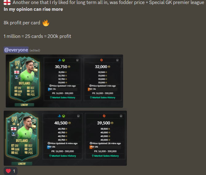 AsyFutTrader's tweet photo. 🏴󠁧󠁢󠁥󠁮󠁧󠁿Butland was very good to all in
 Fodder price + PL GK special card

Good card to all in 🔥

Annual pass only 2 spots left:
Or Dm me to join via paypal
https://t.co/k1l2la6E4q

#FIFA23 #fifaprofit #fifacoins https://t.co/7gHvUrVuLJ