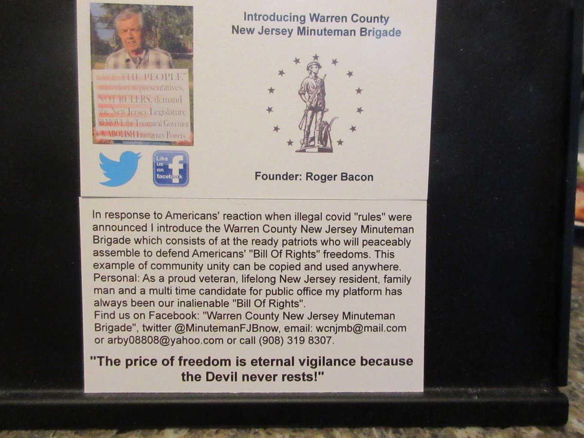 Roger Bacon, Founder Warren Co NJ MinutemanBrigade on Twitter ""it is