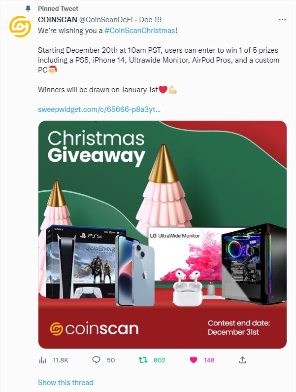 DefiCultSocial's tweet photo. @emirbey205 Yoooo! 1 more day before the winners are drawn for the #CoinScanChristmas giveaway! Find it on Twitter: @CoinScanDEFI! The team is doxxed https://t.co/xGvRA54Myr