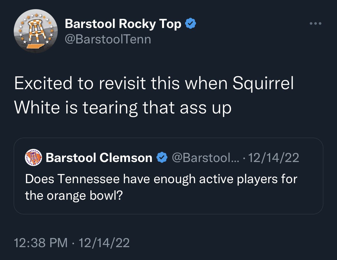 BarstoolTenn's tweet photo. Don’t say I didn’t warn you @BarstoolClemson https://t.co/PYUDlr4bZE