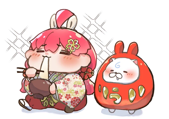#miko_Art 明けましておめでとうございます!おもちうまうま( '༥' ) 