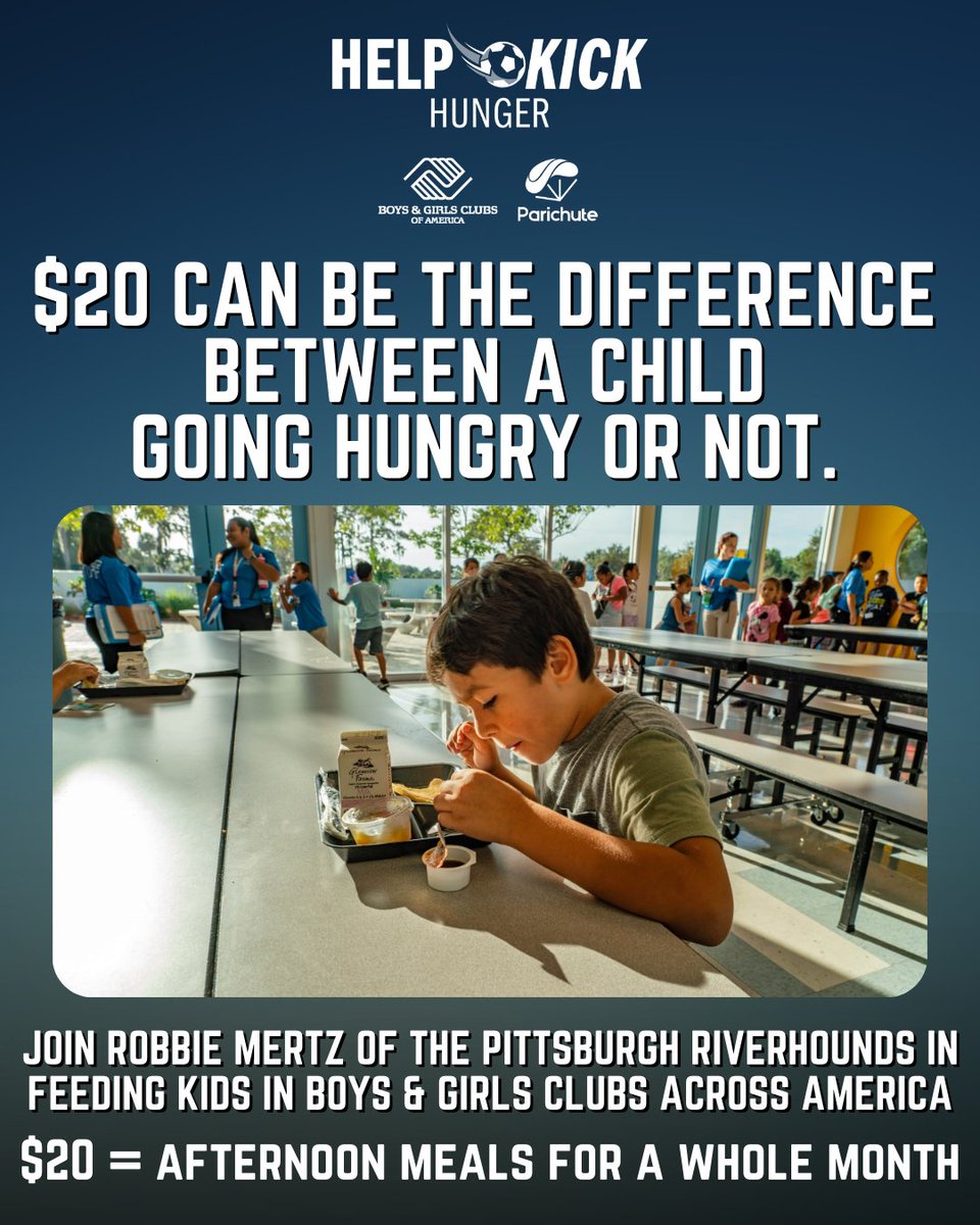 parichuteapp's tweet image. No child should ever go hungry--just $20 ensures that they won't. 

Donate to @robbiemertz14's  #HelpKickHunger booster on Parichute to feed kids in Boys &amp;amp; Girls Clubs across America-- there's ONE DAY LEFT to have your donation matched.🔥
👉parichute.co/3Gx3XHY