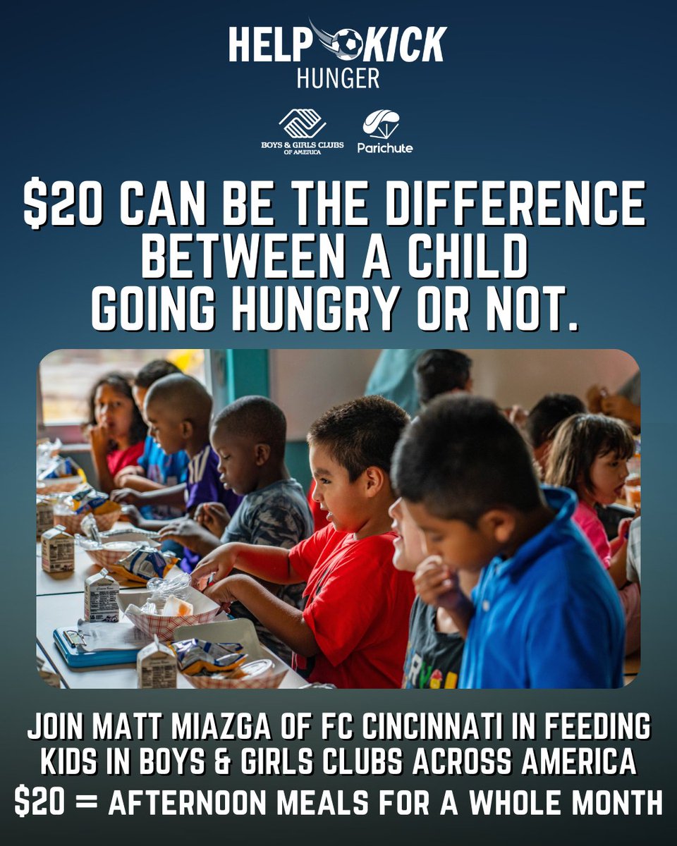 parichuteapp's tweet image. No child should ever go hungry--just $20 ensures that they won't. 

Donate to @MattMiazga3's  #HelpKickHunger booster on Parichute to feed kids in Boys &amp;amp; Girls Clubs across America-- there's ONE DAY LEFT to have your donation matched.🔥
👉parichute.co/mattmiazga