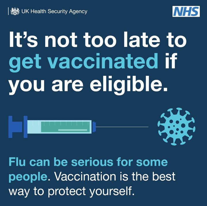UKHSA's tweet photo. Flu cases are high - the vaccine is the best way to protect yourself &amp; loved ones from getting seriously unwell from #Flu 
More info on flu ➡ https://t.co/s0Ys5U6twc https://t.co/4DpWsun8Hv