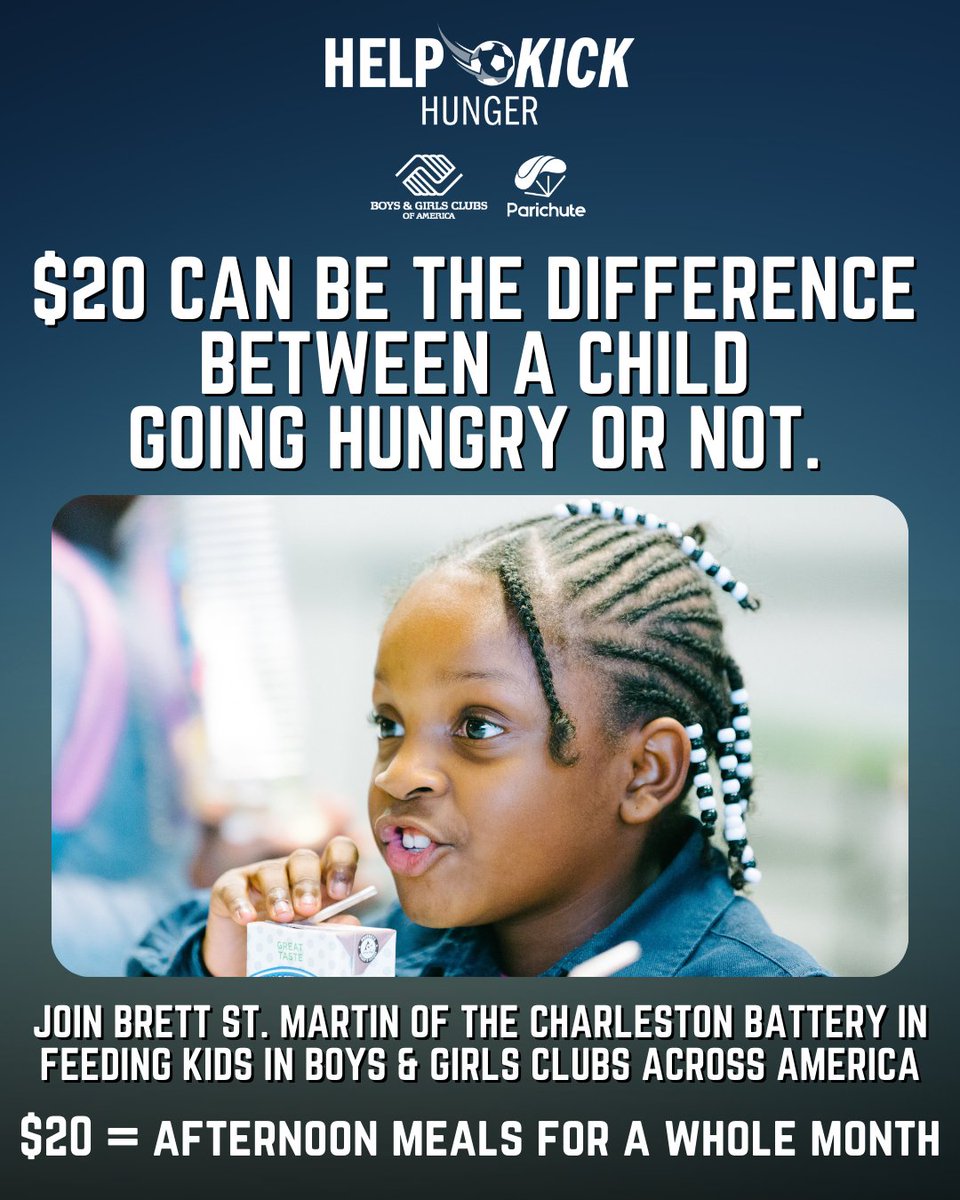 parichuteapp's tweet image. No child should ever go hungry--just $20 ensures that they won't. 

Donate to @brett_saint19's  #HelpKickHunger booster on Parichute to feed kids in Boys &amp;amp; Girls Clubs across America-- there's ONE DAY LEFT to have your donation matched.🔥
👉parichute.co/3Q5byk5