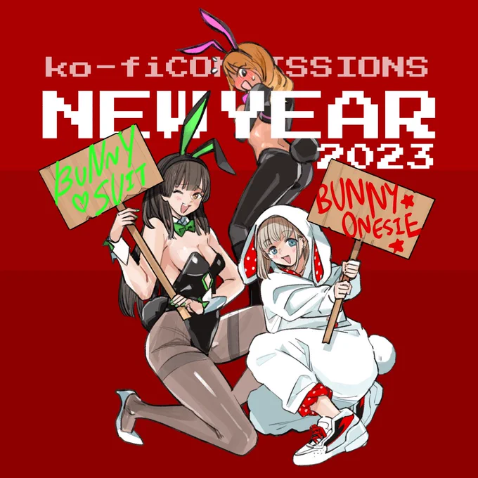 [RT=]Happy New Yearrrr! and that means... ...seasonalRabbits themed comms!? OF COURSE! In total there is 23 slots, 19 of them are on  between the sexy [Bunny Suit] and the adorable [Bunny Onesie], both avail in B/W or color sketch! 