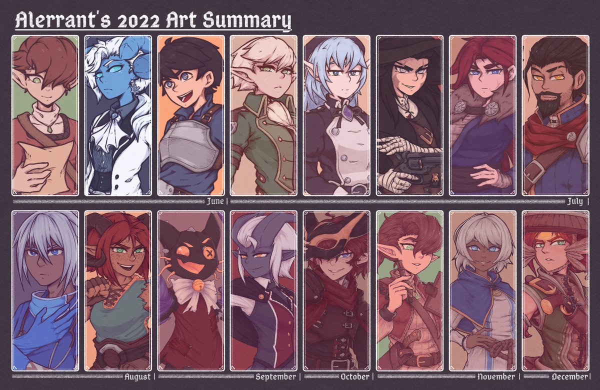 Here’s my 2022 Art Summary!

I’ve only started consistently drawing and posting 6 months ago so I couldn’t fill in the whole year... so I opted to pick my favorites instead!