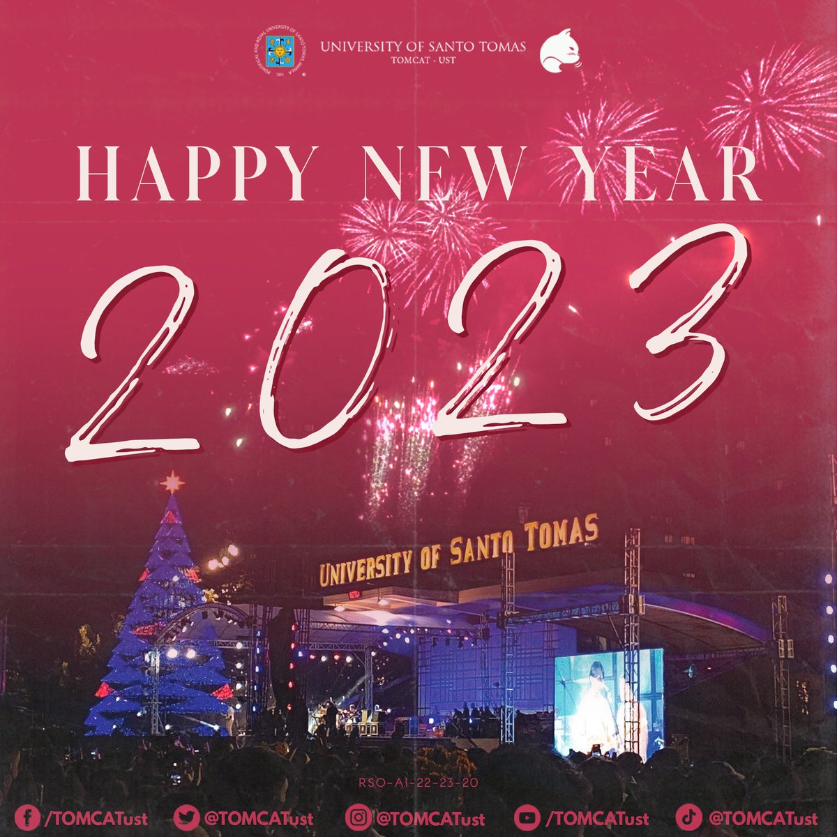 TOMCATust's tweet photo. Let all your cheers fly through the skies as we officially welcome 2023!

From TOMCAT - UST, we wish you a happy, peaceful, and prosperous new year, Thomasians! https://t.co/bJ59b7dw3m