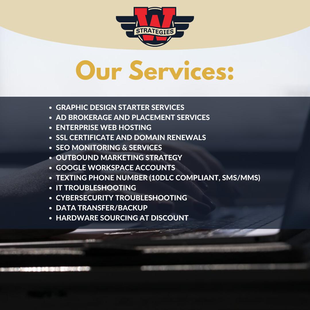 codasite's tweet photo. ✨Grab hold of your success with W Strategies! We offer a wide range of services designed to help you reach your business goals.

✨Whether it’s graphic design, IT troubleshooting, or social media management – we have the skills necessary to get you where you want to be. https://t.co/yxvZgshz8W