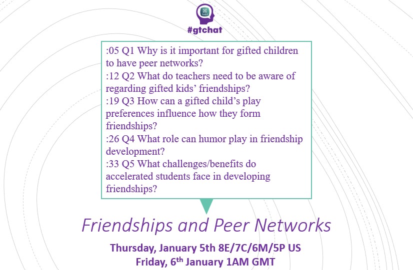 gtchatmod (@gtchatmod) on Twitter photo Join us in 2 hours for our new streamlined Global #gtchat (#giftED #talented) Powered by #TAGT <a href="/TXGifted/">TAGT</a> today (01/05 US). Our topic: “Friendships and Peer Networks”. <a href="/LesLinks/">Leslie Graves 🏳️⚧️🏳️⚧️🏳️🌈☮</a> @ToddKettler <a href="/JonathanPlucker/">Jonathan Plucker</a> <a href="/ColinESeale/">Colin Seale, J.D.</a> <a href="/gifted_guru/">Lisa Van Gemert</a> <a href="/msheathervaughn/">Heather Vaughn, EdS</a> <a href="/cybraryman1/">Jerry Blumengarten</a> Join us in 2 hours for our new streamlined Global #gtchat (#giftED #talented) Powered by #TAGT <a href="/TXGifted/">TAGT</a> today (01/05 US). Our topic: “Friendships and Peer Networks”. <a href="/LesLinks/">Leslie Graves 🏳️⚧️🏳️⚧️🏳️🌈☮</a> @ToddKettler <a href="/JonathanPlucker/">Jonathan Plucker</a> <a href="/ColinESeale/">Colin Seale, J.D.</a> <a href="/gifted_guru/">Lisa Van Gemert</a> <a href="/msheathervaughn/">Heather Vaughn, EdS</a> <a href="/cybraryman1/">Jerry Blumengarten</a>