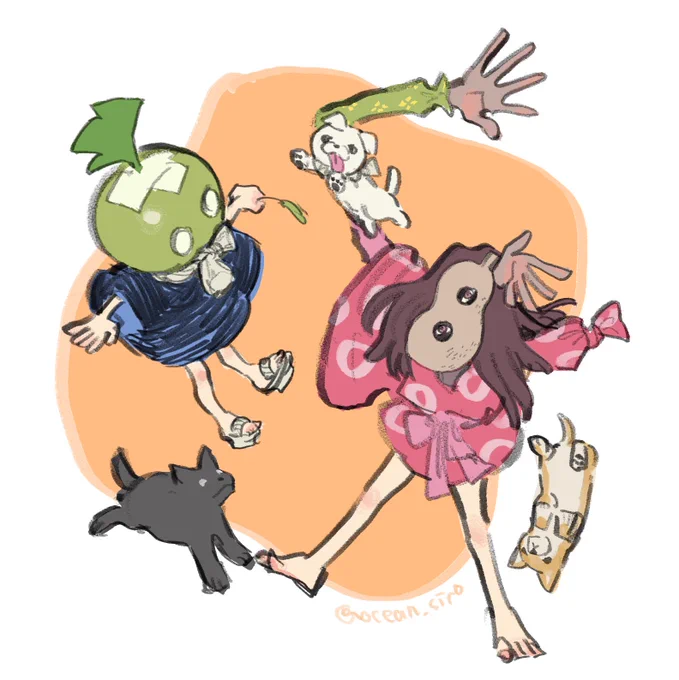 🐶👑とどっすてを交互にキメていて「こういう形態のいきのものはかわいいな」と思った🍉と🐶 