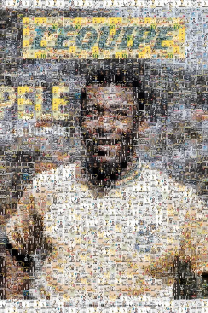 VSportsTM's tweet photo. Hagan zoom. Entren al link. Aprecien la obra. 183 portadas de diarios del mundo sobre Pelé 🇧🇷👑⚽️, hechas rompecabezas. Arte.

📸 @futpapers_en
https://t.co/33YVYkx0ns https://t.co/zdpun5YgrO