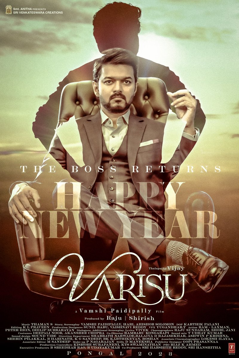#Varisu  New year poster is release..
All the best Thalapathy Vijay for Varisu
Hope it will be a blockbuster 🔥🔥

THE BOSS RETURNS 🔥

#ThapathyVijay𓃵